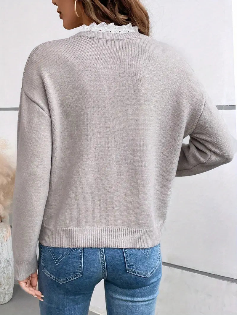 Noémie | Pull col dentelle décolleté V
