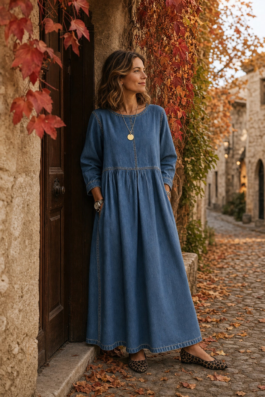 Salomé | Vintage maxi dress with a gathered waist and long sleeves