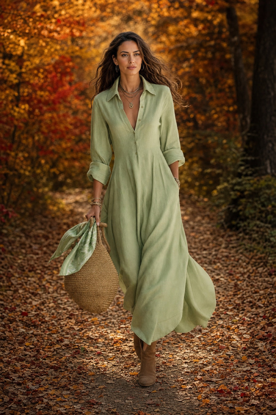 Pauline | Long-sleeved button-down maxi dress