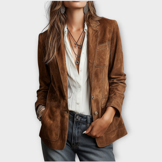 Blazer femme marron vintage boutonné à coupe structurée