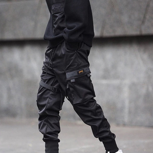 Pantalon cargo noir homme à poches et taille élastique