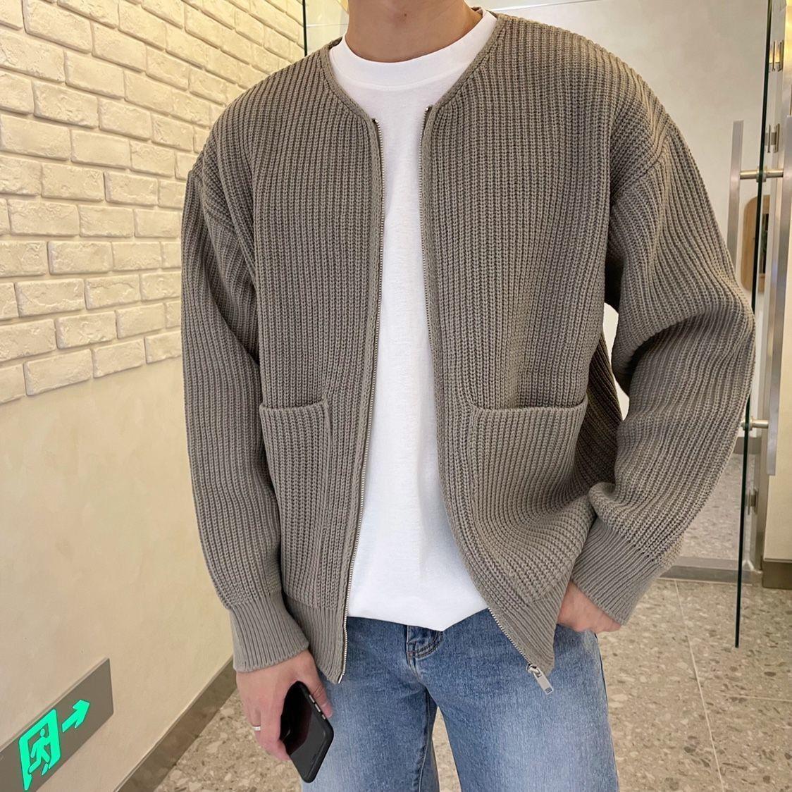 Cardigan zippé homme à col montant en maille