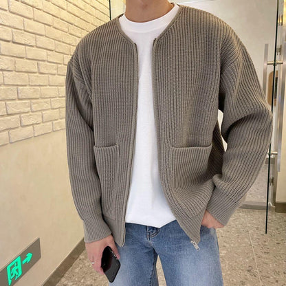 Cardigan zippé homme à col montant en maille