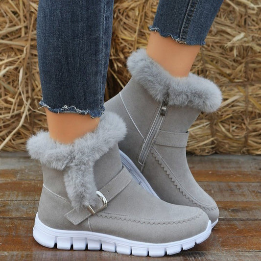 Bottines fourrées plates femme à boucle
