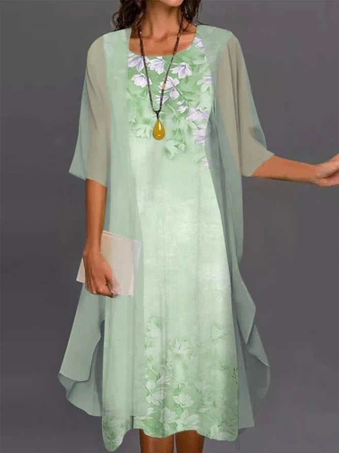 Ensemble deux pièces femme robe et kimono floral - vert