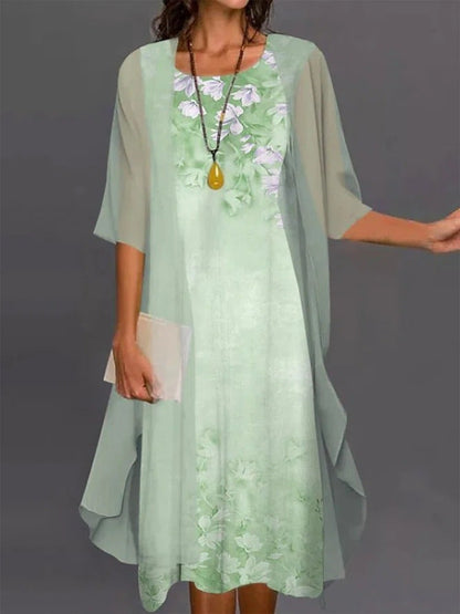 Ensemble deux pièces femme robe et kimono floral - vert