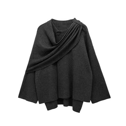 Manteau court femme en maille à écharpe asymétrique