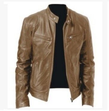 Veste homme slim en simili cuir marron, zip, coupe moderne