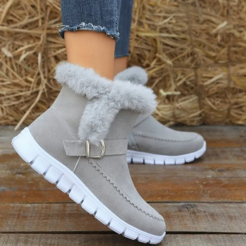 Bottines fourrées plates femme à boucle
