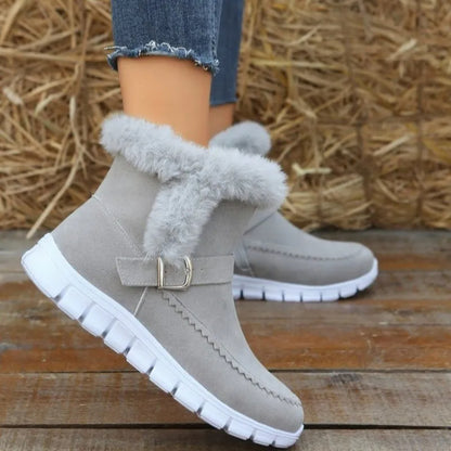 Bottines fourrées plates femme à boucle