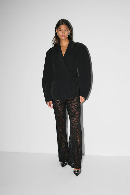 Pantalon flare femme en dentelle - noir