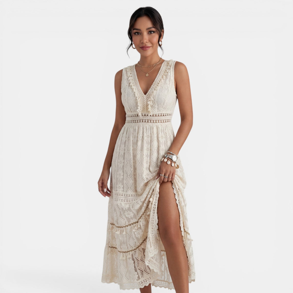Armelle | Robe maxi femme élégante en dentelle