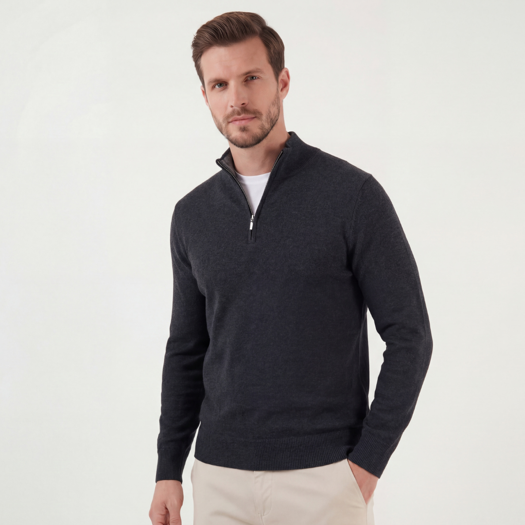 Pull homme en maille à demi-zip - gris