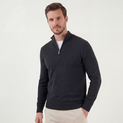 Pull homme en maille à demi-zip - gris