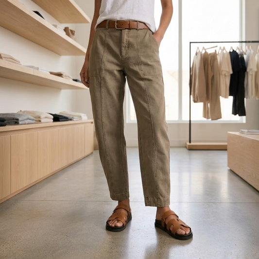 Pantalon utilitaire femme taille haute à poches, kaki chaud