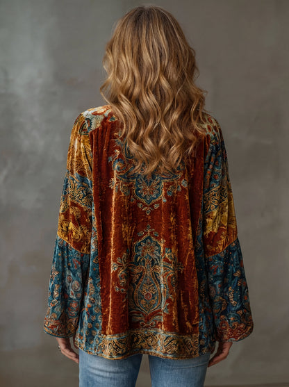 Kimono boho femme à motif, coupe ample, manches longues