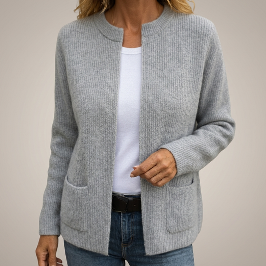 Cardigan côtelé femme ouvert avec poches