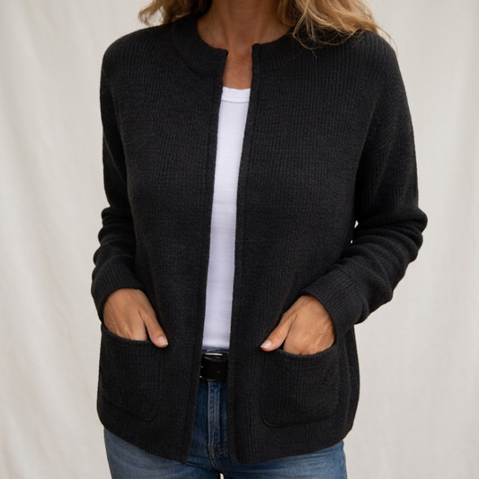 Cardigan côtelé femme ouvert avec poches