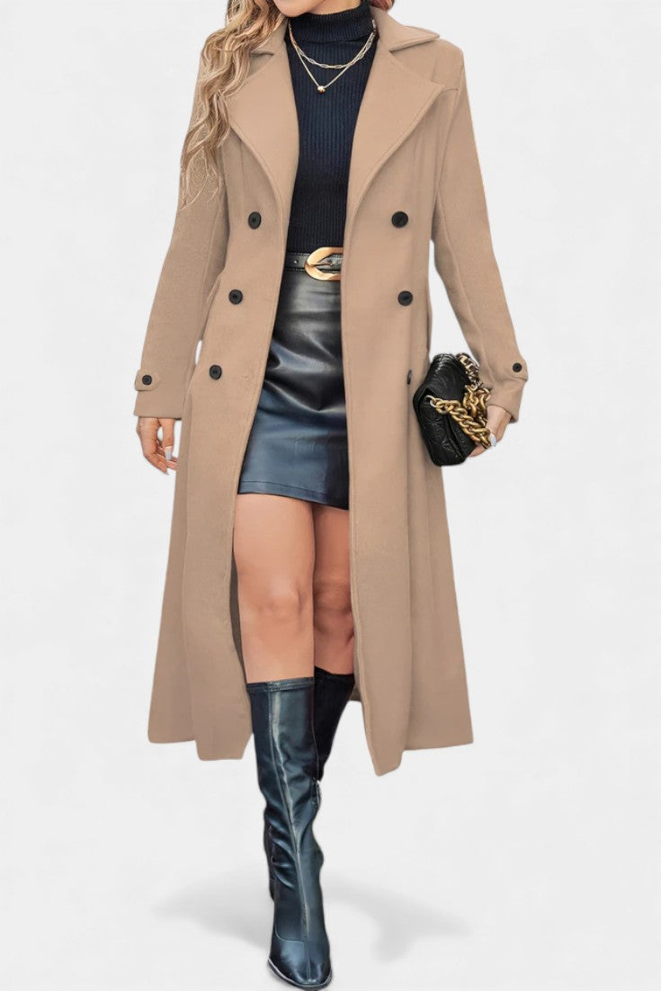 Manteau femme long à boutonnage croisé - beige