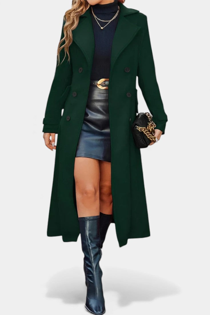 Manteau femme long à boutonnage croisé - vert 2