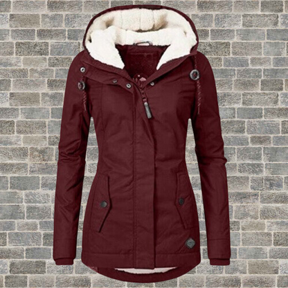 Parka femme doublée polaire d'hiver - rouge vin