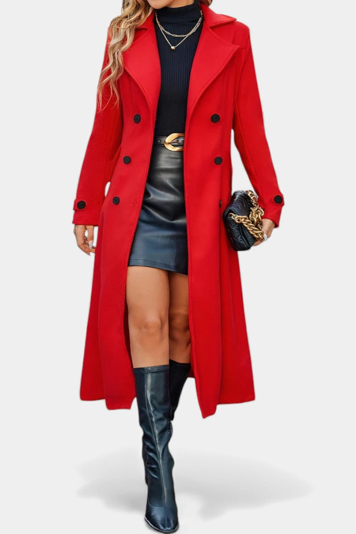 Manteau femme long à boutonnage croisé - rouge