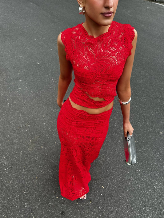Ensemble 2 pièces coordonné femme, rouge ou noir