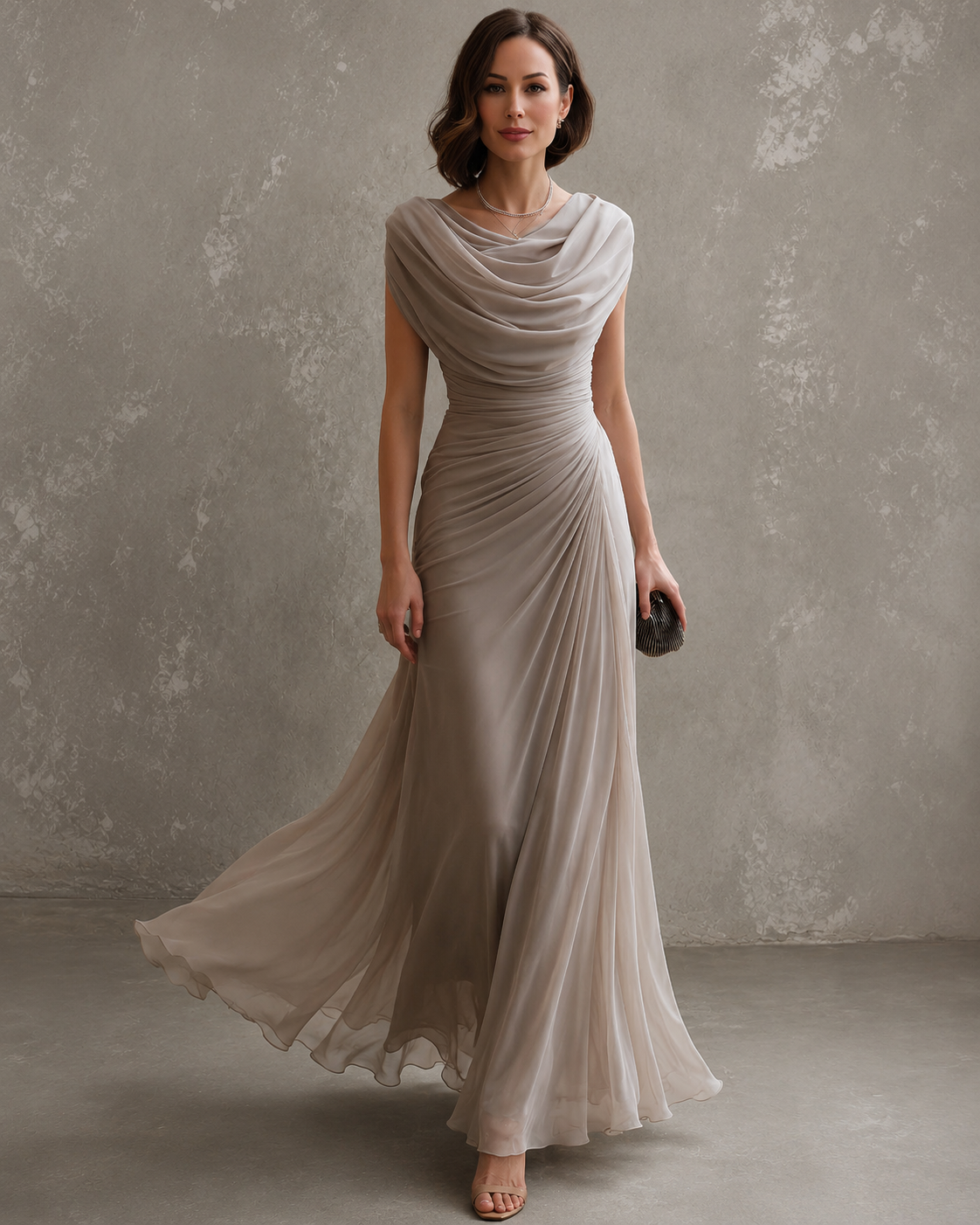 Robe longue drapée sans manches pour femme en coloris