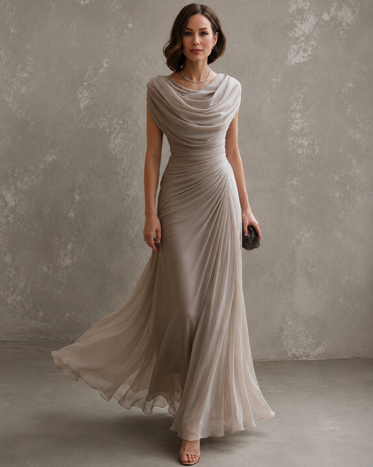 Robe longue drapée sans manches pour femme en coloris