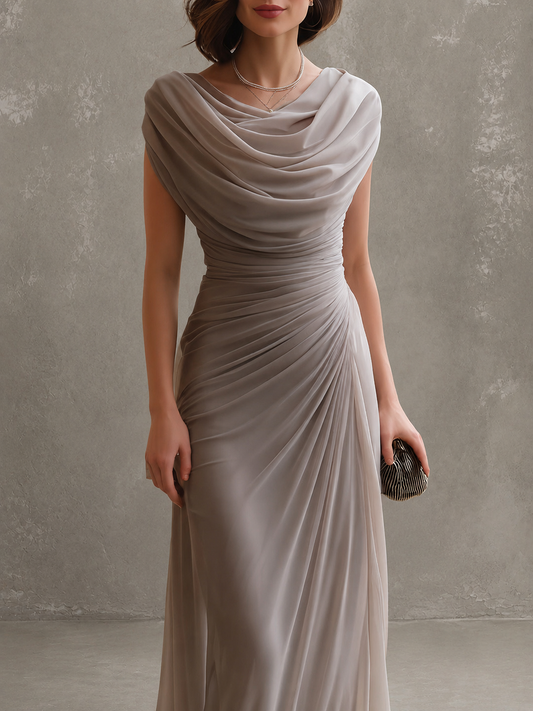 Robe longue drapée sans manches pour femme en coloris