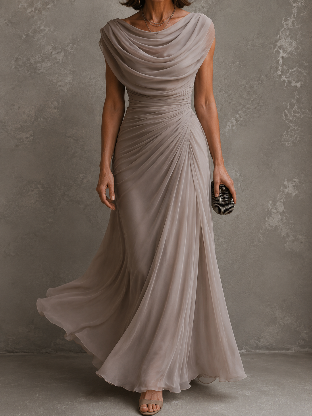 Robe longue drapée sans manches pour femme en coloris