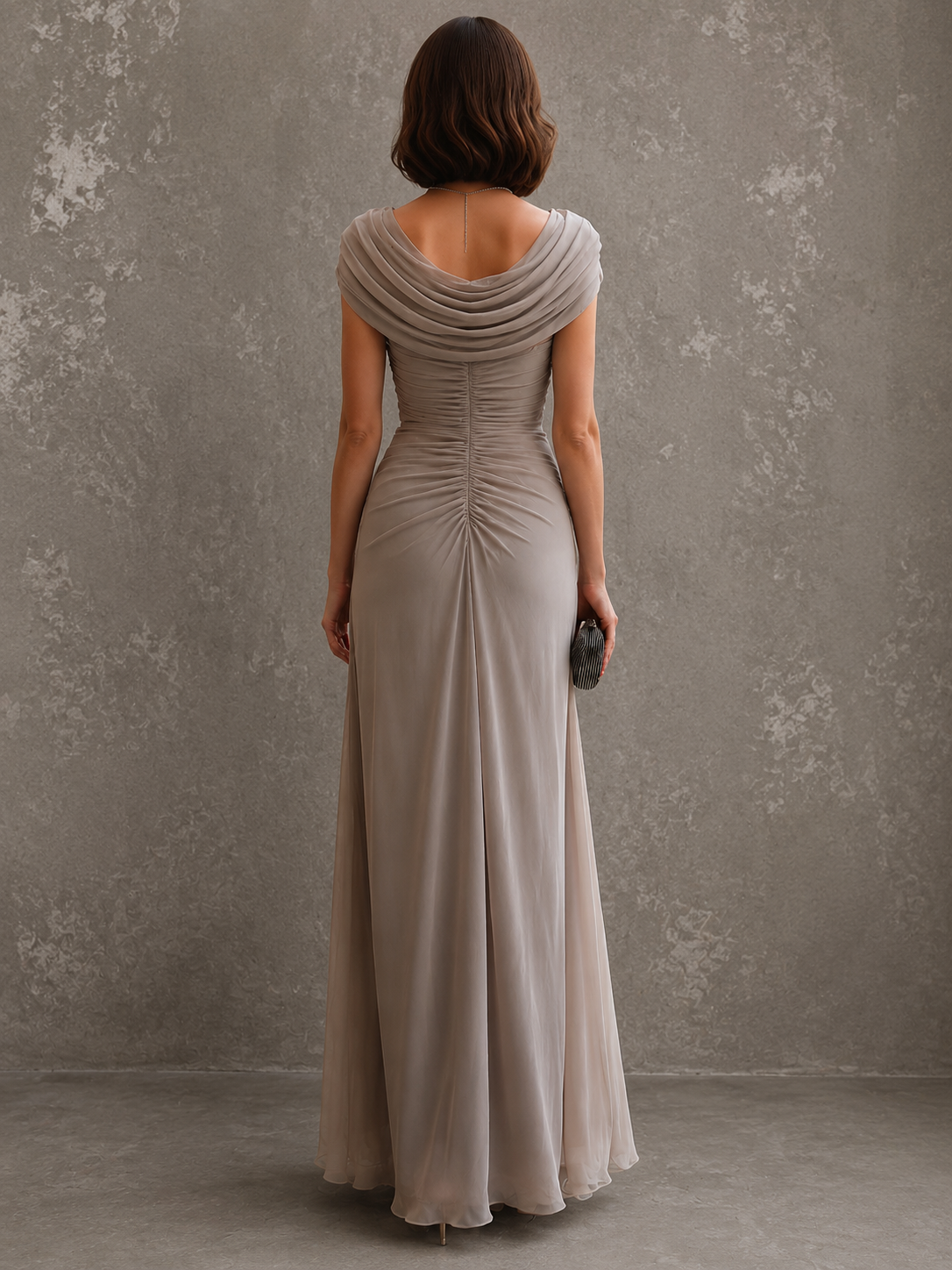 Robe longue drapée sans manches pour femme en coloris
