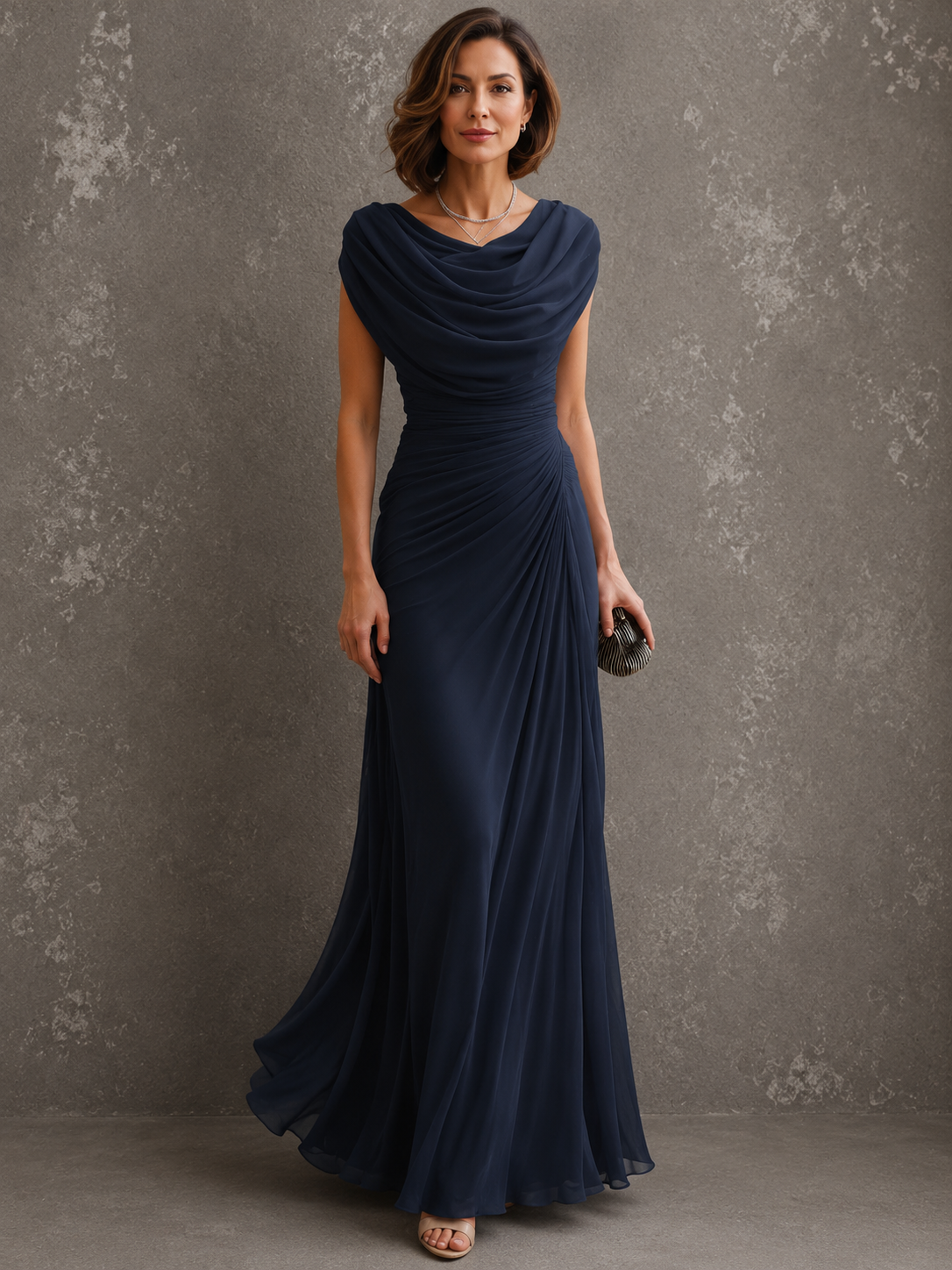 Robe longue drapée sans manches pour femme en coloris