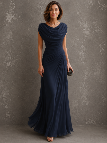 Robe longue drapée sans manches pour femme en coloris