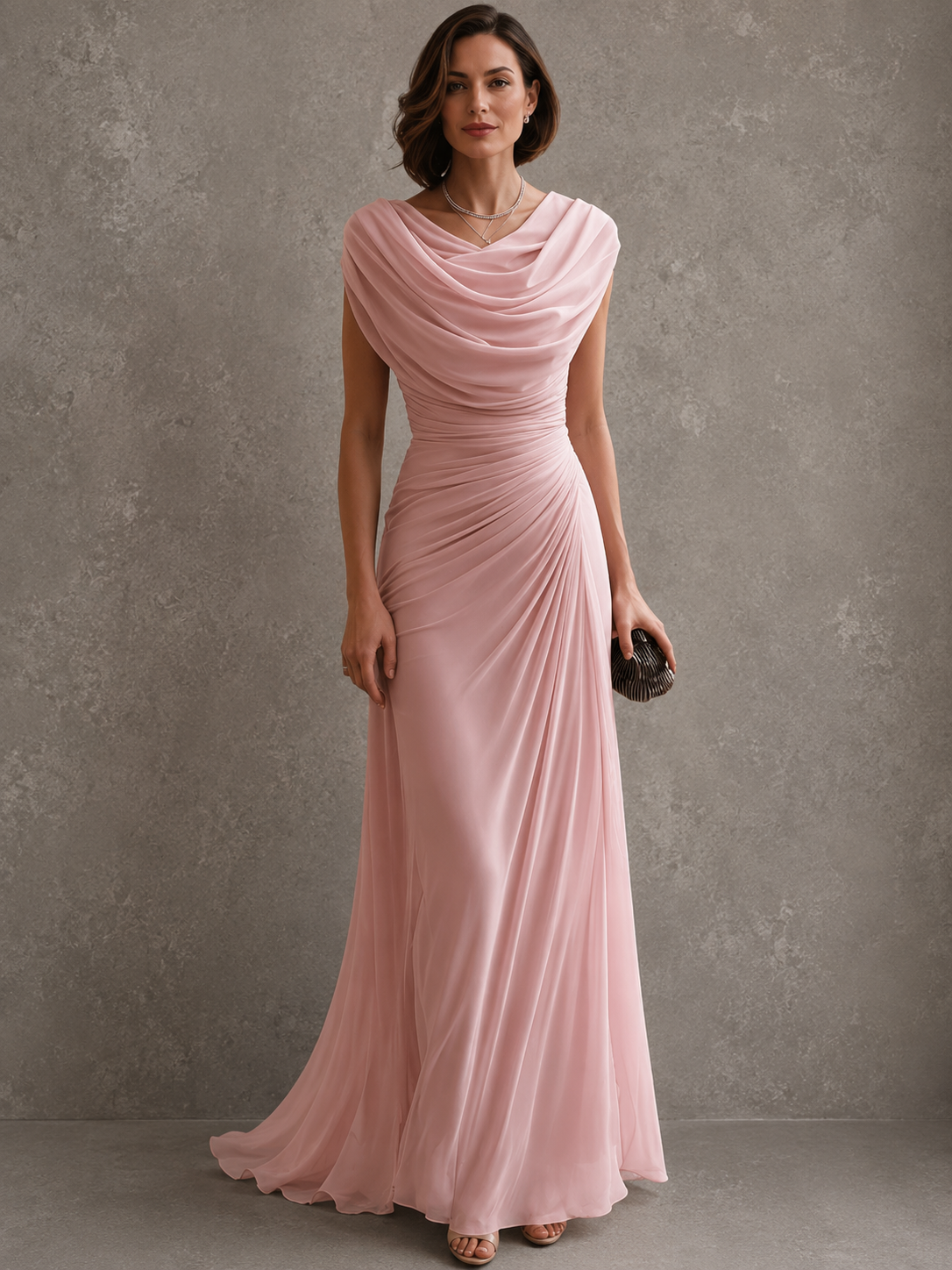 Robe longue drapée sans manches pour femme en coloris