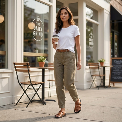 Pantalon utilitaire femme taille haute à poches, kaki chaud