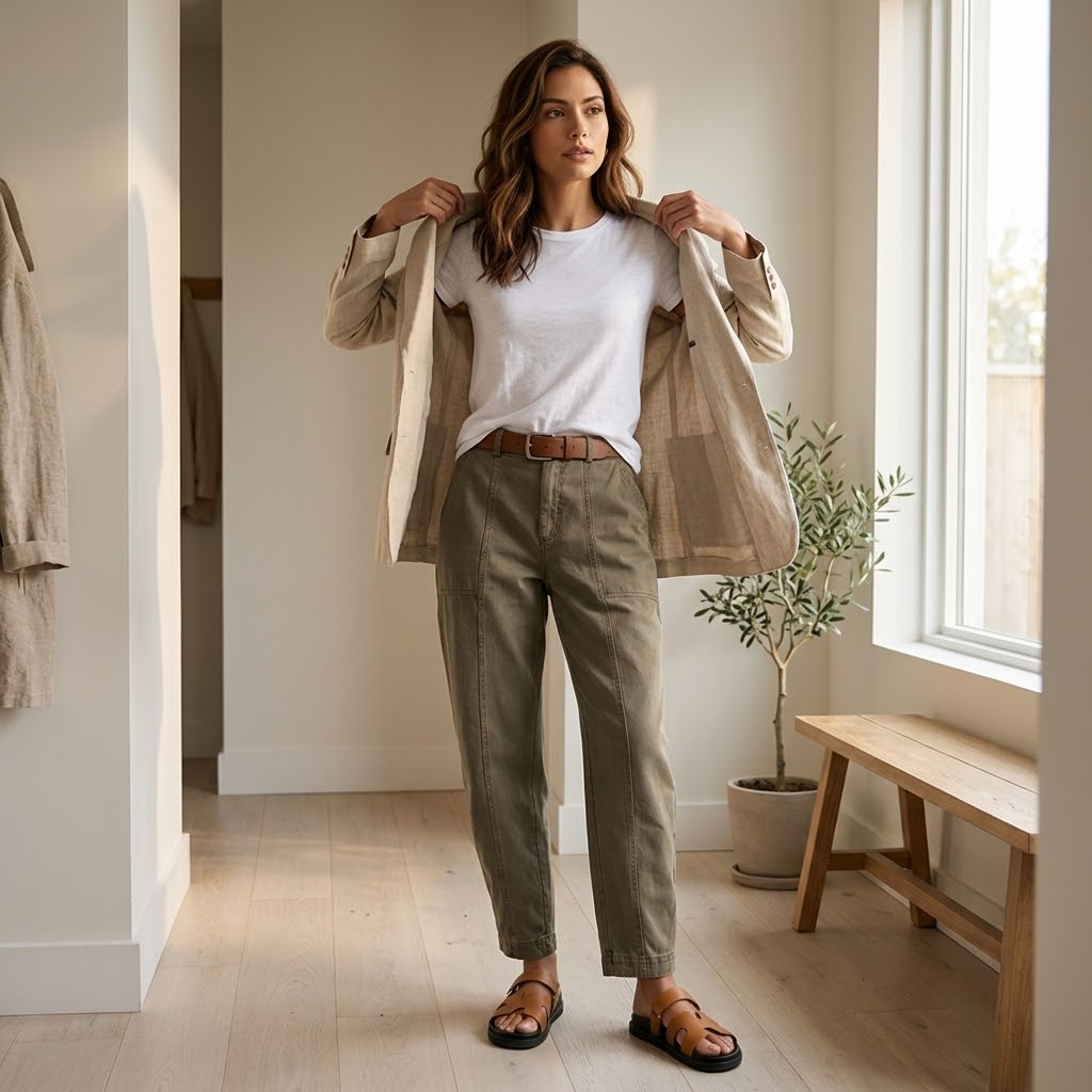 Pantalon utilitaire femme taille haute à poches, kaki chaud