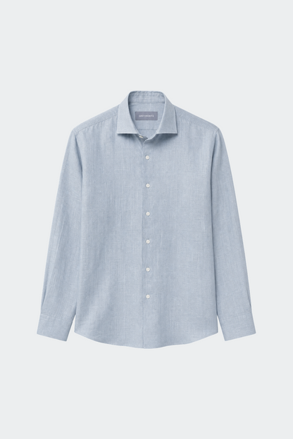 Chemise en lin décontractée col italien pour homme - bleu clair