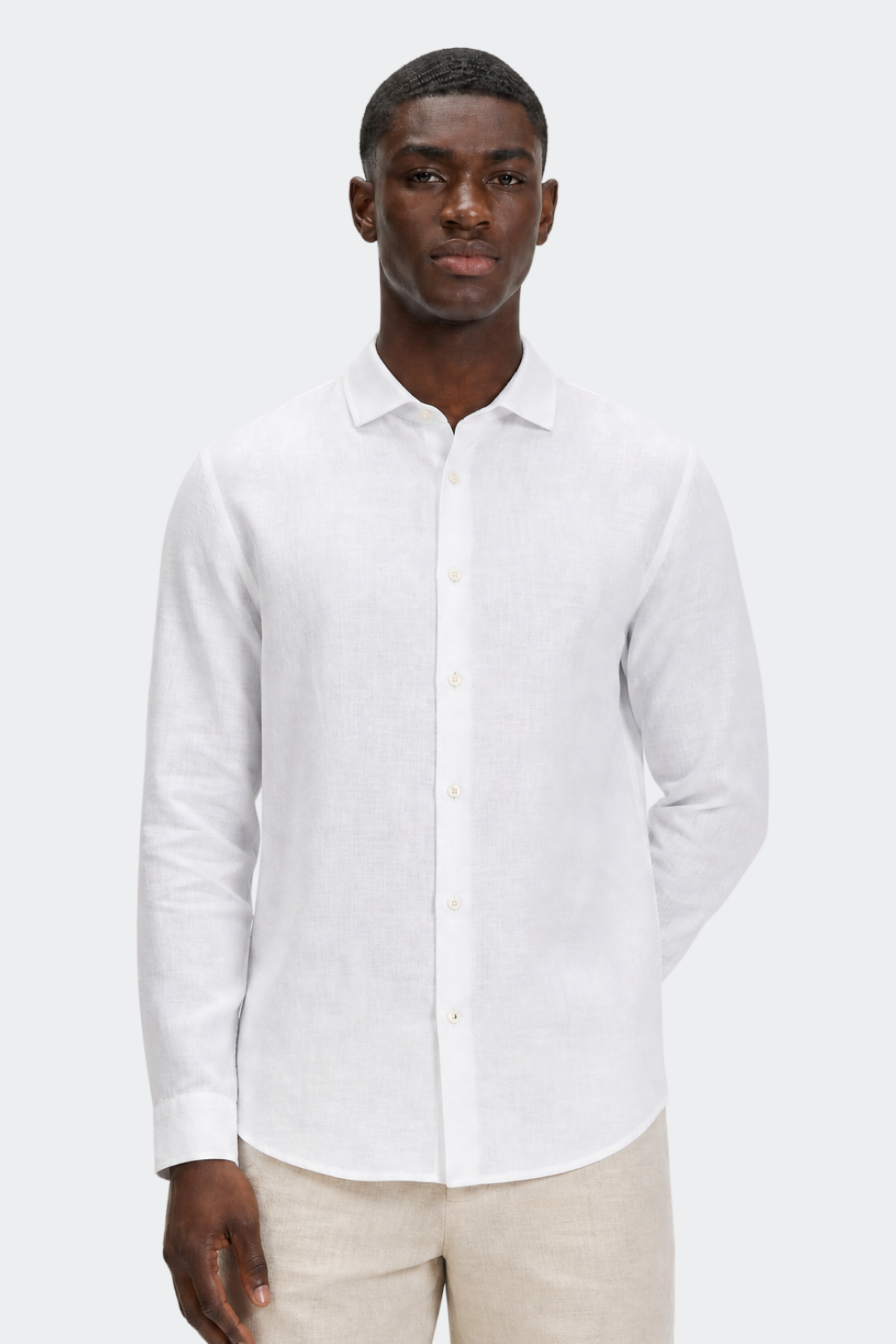 Chemise en lin décontractée col italien pour homme