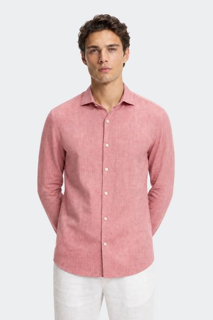 Chemise en lin décontractée col italien pour homme - blanc
