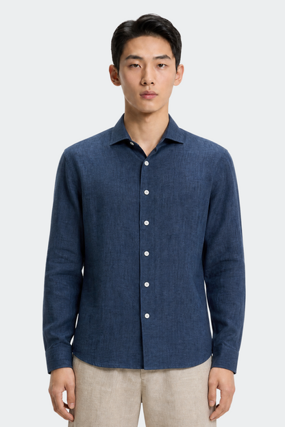 Chemise en lin décontractée col italien pour homme - rouge pastèque