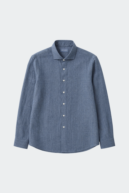 Chemise en lin décontractée col italien pour homme - bleu marine