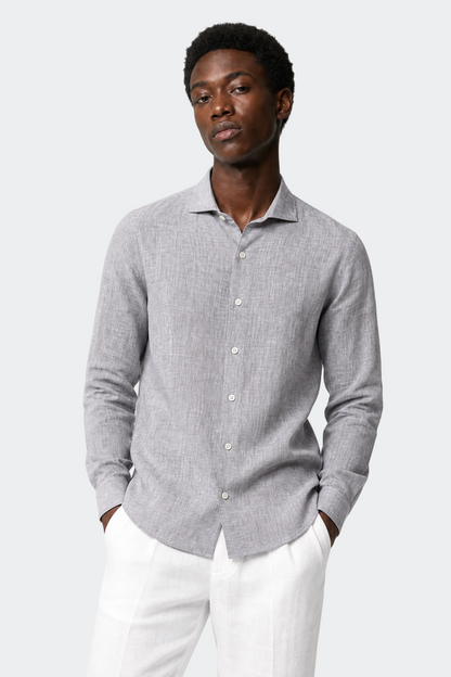 Chemise en lin décontractée col italien pour homme