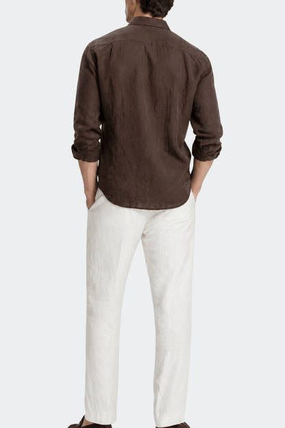 Chemise en lin décontractée col italien pour homme
