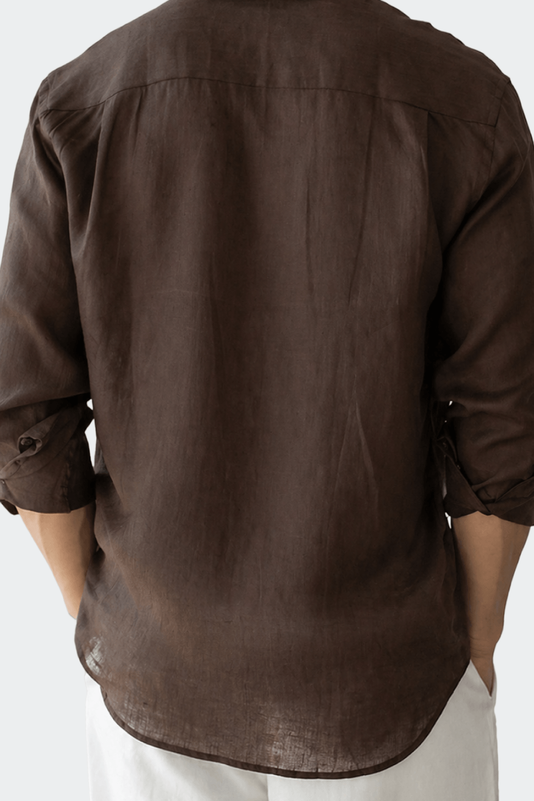 Chemise en lin décontractée col italien pour homme - marron