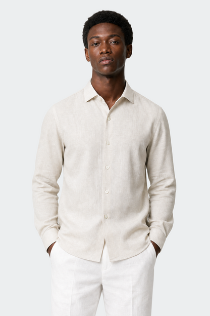 Chemise en lin décontractée col italien pour homme