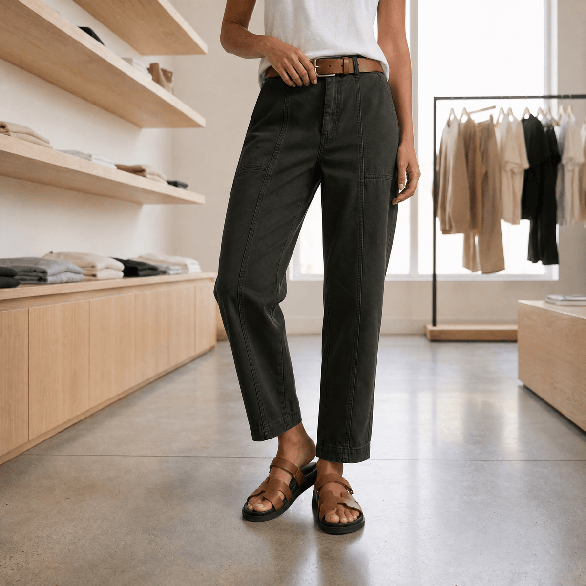 Pantalon utilitaire femme taille haute à poches, kaki chaud