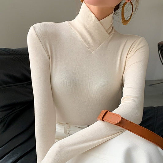 Pull col roulé femme en maille - ivoire