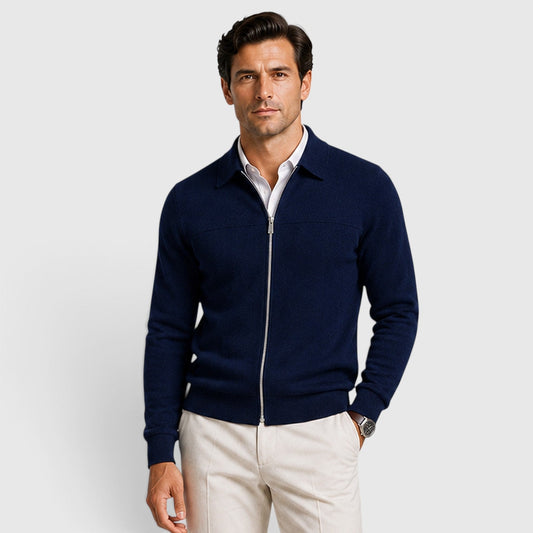 Gilet homme zippé en maille - bleu marine