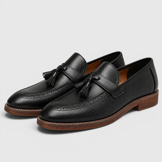 Mocassins homme en cuir à pampilles - noir